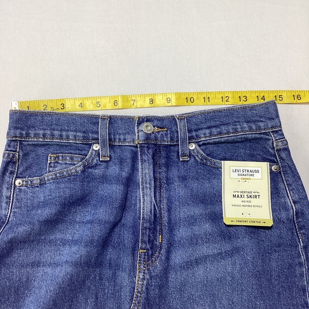 Woman’s Mid Rise Slit Back Denim Maxi Skirt - Picture 12 of 13